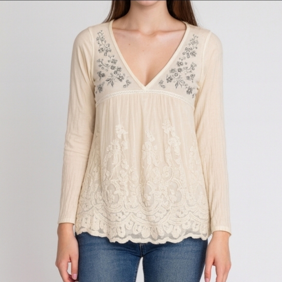 Babydoll Y2K Cream Lace Top Whimsy Sheer Lace Silver Metallic Trim Jolt Size XS - Picture 2 of 14